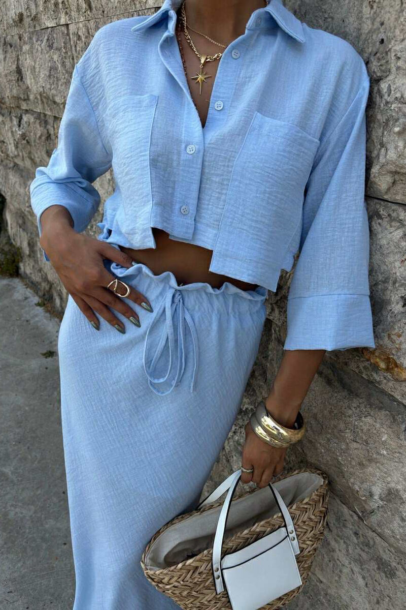 ONE COLOR CROPPED SHIRT+SKIRT WOMEN SET LIGHTBLUE/BZ - 4