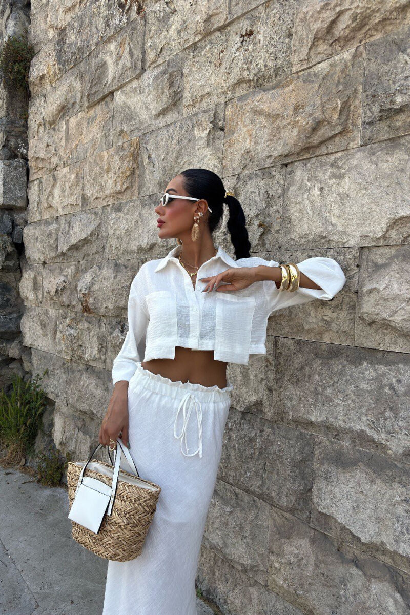 ONE COLOR CROPPED SHIRT+SKIRT WOMEN SET WHITE-E BARDHE - 3
