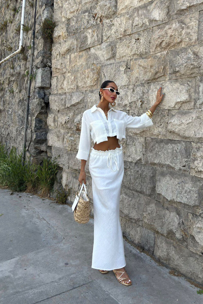 ONE COLOR CROPPED SHIRT+SKIRT WOMEN SET WHITE-E BARDHE - 5