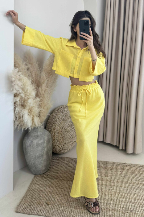 ONE COLOR CROPPED SHIRT+SKIRT WOMEN SET YELLOW/E VERDHE 