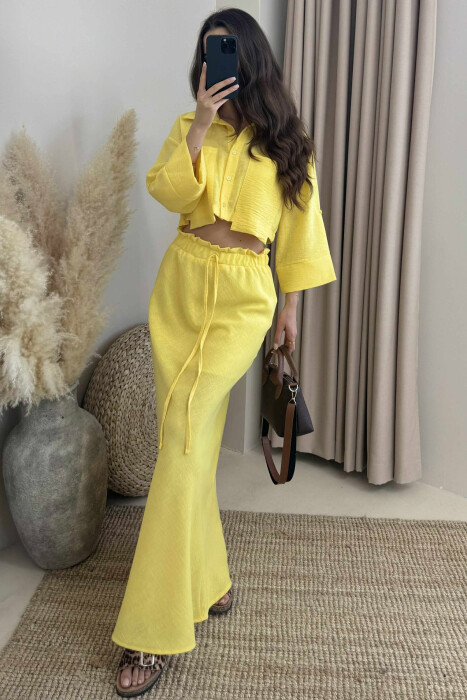 ONE COLOR CROPPED SHIRT+SKIRT WOMEN SET YELLOW/E VERDHE - 2