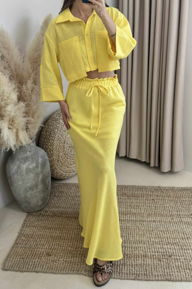 ONE COLOR CROPPED SHIRT+SKIRT WOMEN SET YELLOW/E VERDHE - 3