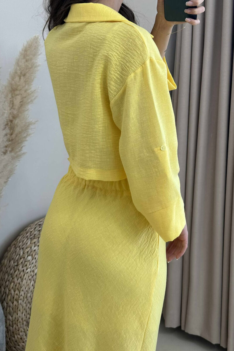 ONE COLOR CROPPED SHIRT+SKIRT WOMEN SET YELLOW/E VERDHE - 4