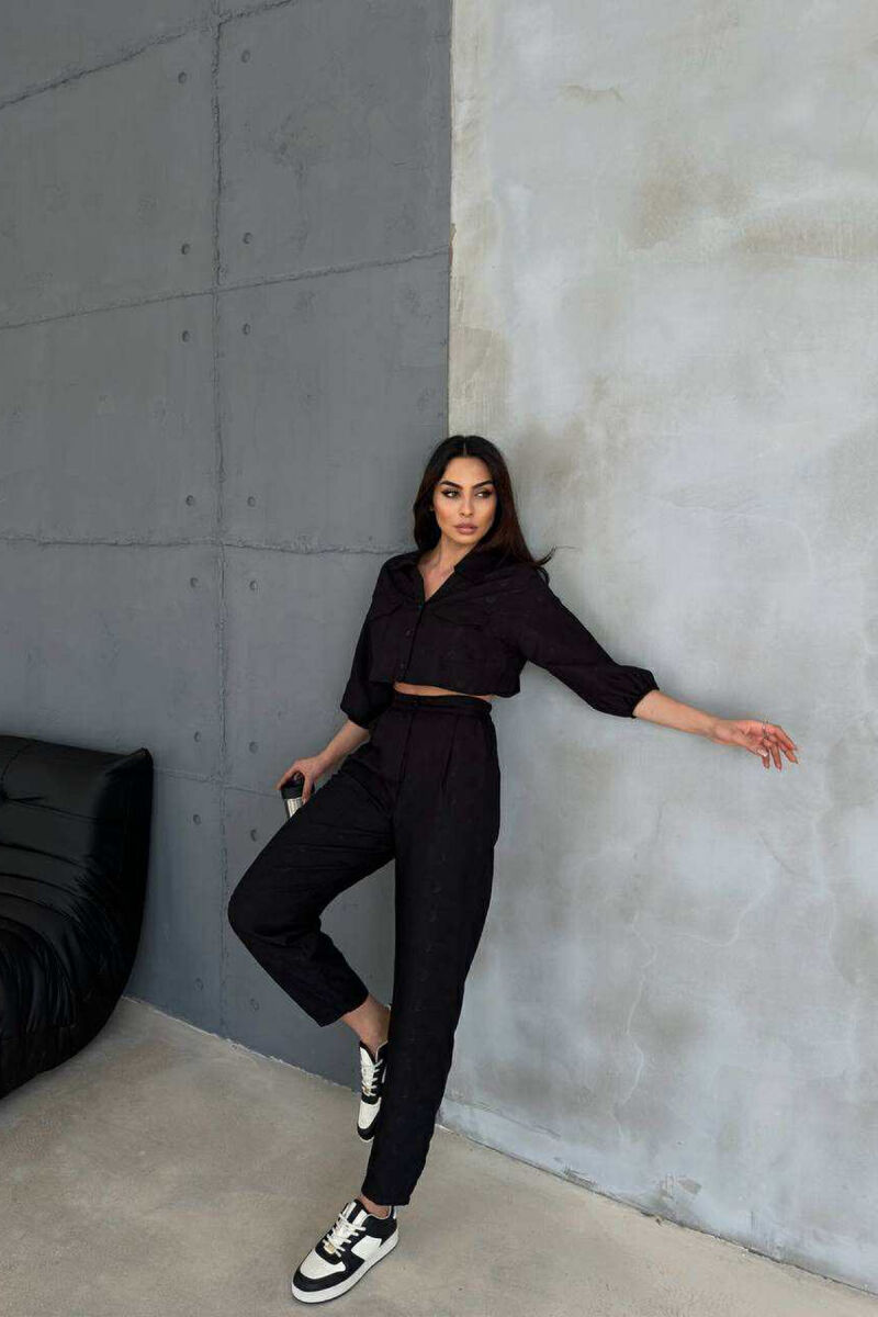 ONE COLOR CROPPED SHIRT+TROUSERS WOMEN SET BLACK/ E ZEZE - 2