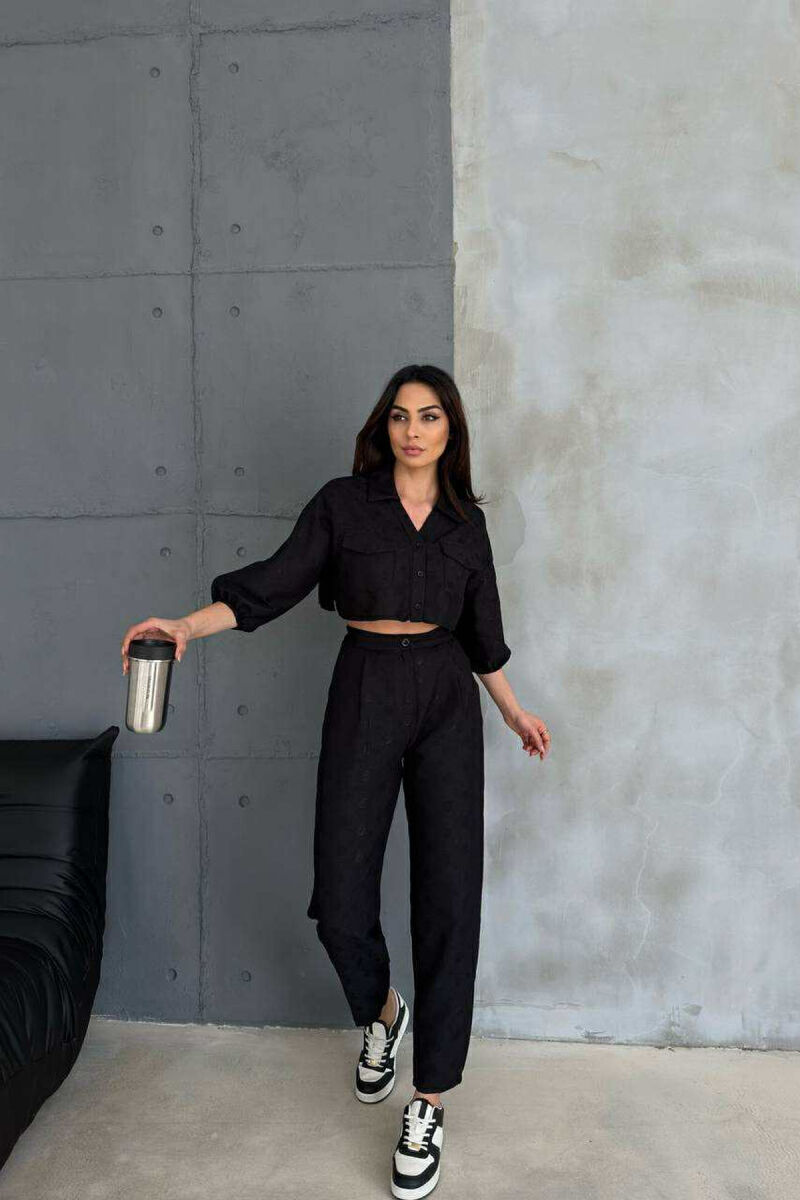 ONE COLOR CROPPED SHIRT+TROUSERS WOMEN SET BLACK/ E ZEZE - 3