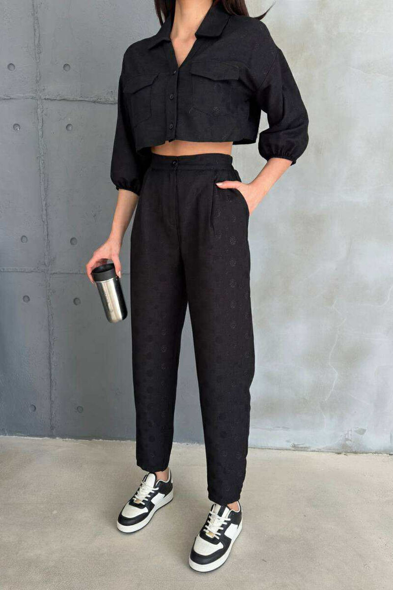 ONE COLOR CROPPED SHIRT+TROUSERS WOMEN SET BLACK/ E ZEZE - 4