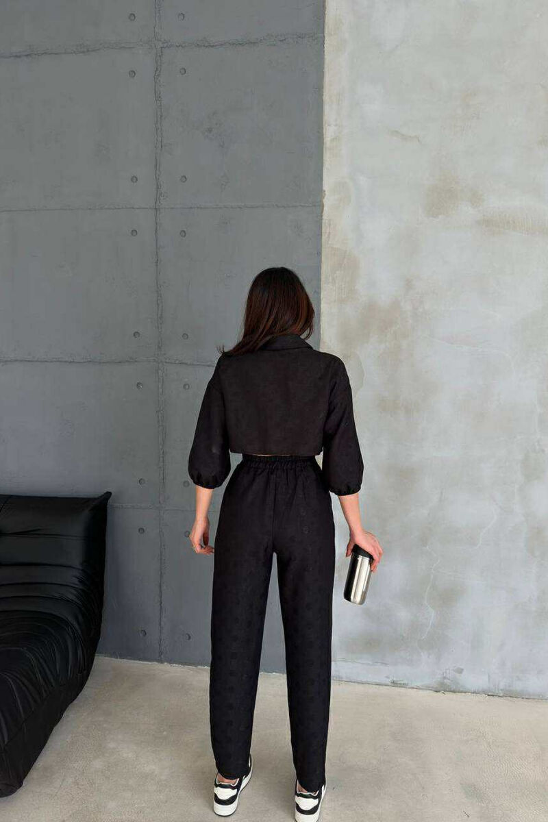 ONE COLOR CROPPED SHIRT+TROUSERS WOMEN SET BLACK/ E ZEZE - 5