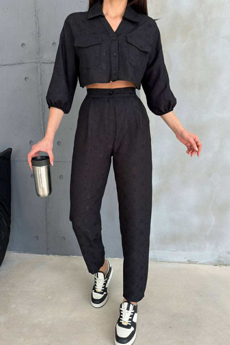ONE COLOR CROPPED SHIRT+TROUSERS WOMEN SET BLACK/ E ZEZE - 6