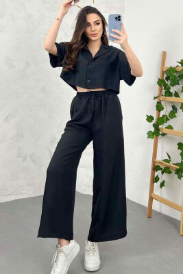 ONE COLOR CROPPED SHIRT+TROUSERS WOMEN SET BLACK/ E ZEZE 