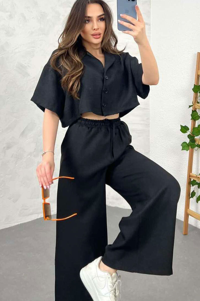 ONE COLOR CROPPED SHIRT+TROUSERS WOMEN SET BLACK/ E ZEZE - 2