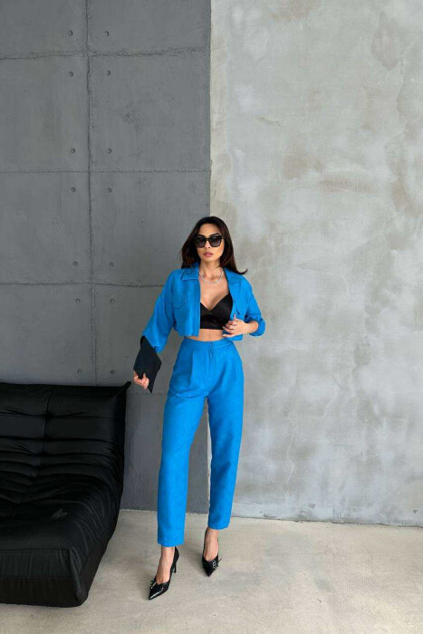 ONE COLOR CROPPED SHIRT+TROUSERS WOMEN SET BLUE/BLU 