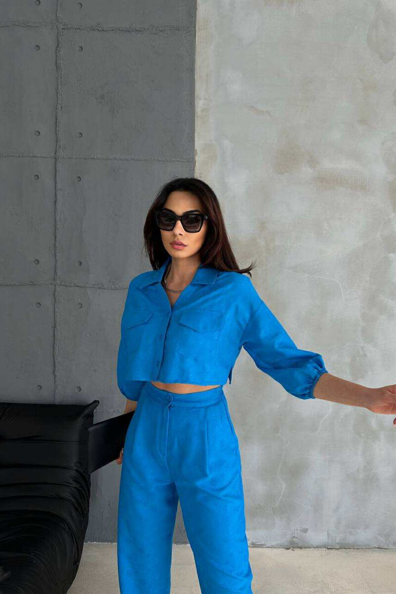 ONE COLOR CROPPED SHIRT+TROUSERS WOMEN SET BLUE/BLU - 2