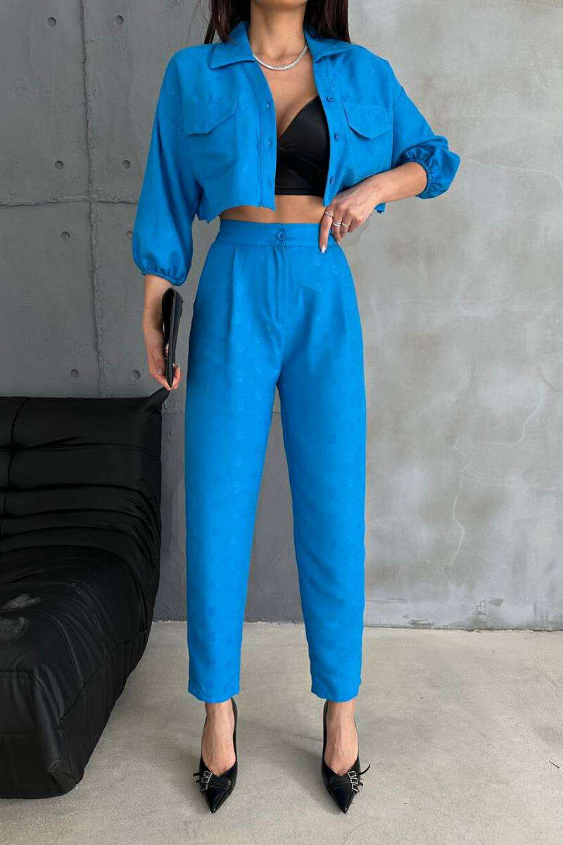 ONE COLOR CROPPED SHIRT+TROUSERS WOMEN SET BLUE/BLU - 3