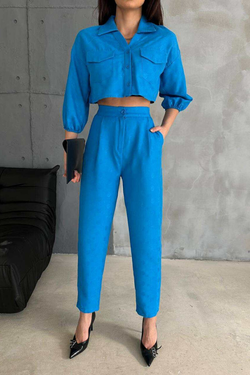 ONE COLOR CROPPED SHIRT+TROUSERS WOMEN SET BLUE/BLU - 5