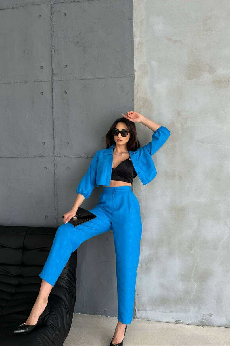 ONE COLOR CROPPED SHIRT+TROUSERS WOMEN SET BLUE/BLU - 6