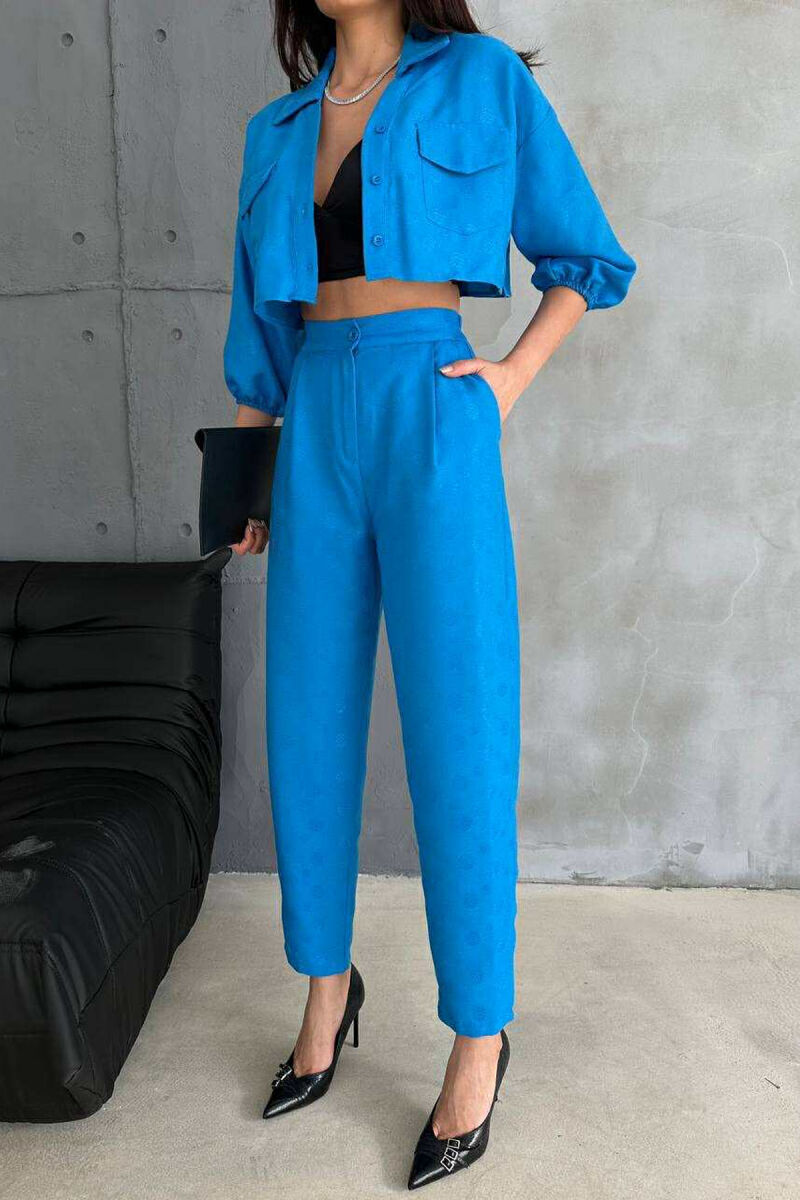 ONE COLOR CROPPED SHIRT+TROUSERS WOMEN SET BLUE/BLU - 7
