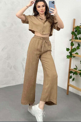 ONE COLOR CROPPED SHIRT+TROUSERS WOMEN SET BROWN/KAFE 