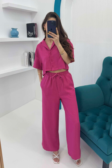 ONE COLOR CROPPED SHIRT+TROUSERS WOMEN SET FUCHSIA/CIKLAMI 