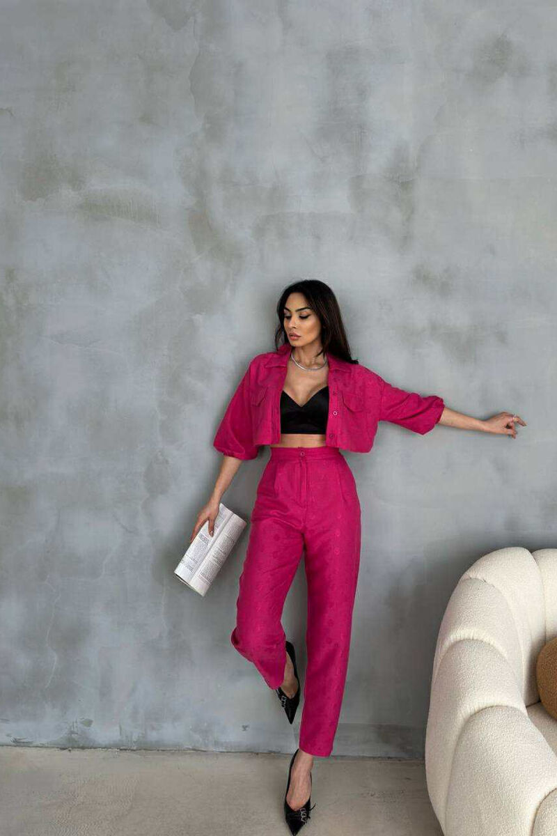ONE COLOR CROPPED SHIRT+TROUSERS WOMEN SET FUCHSIA/CIKLAMI - 1