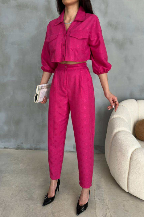 ONE COLOR CROPPED SHIRT+TROUSERS WOMEN SET FUCHSIA/CIKLAMI - 2