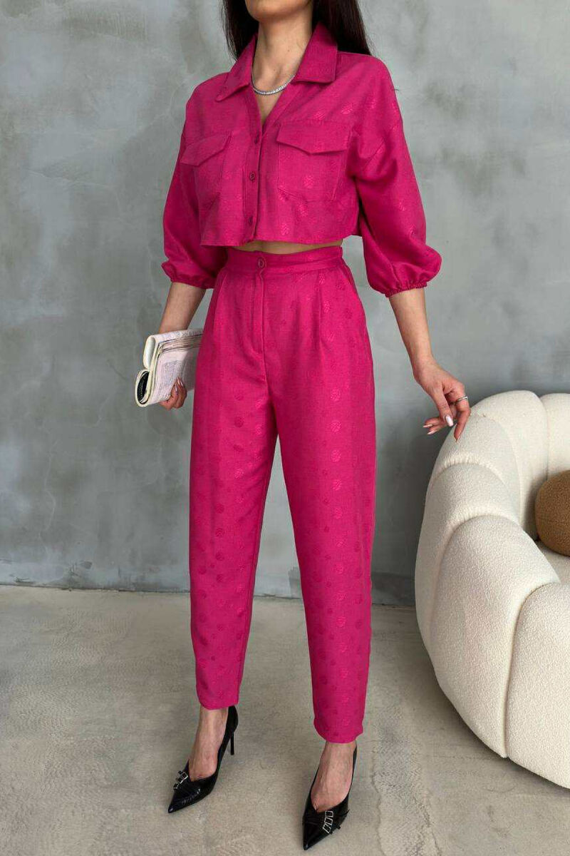 ONE COLOR CROPPED SHIRT+TROUSERS WOMEN SET FUCHSIA/CIKLAMI - 2