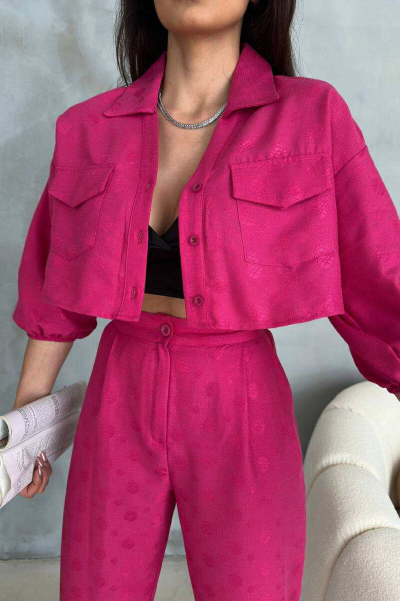 ONE COLOR CROPPED SHIRT+TROUSERS WOMEN SET FUCHSIA/CIKLAMI - 4