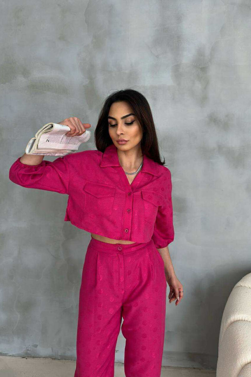 ONE COLOR CROPPED SHIRT+TROUSERS WOMEN SET FUCHSIA/CIKLAMI - 5