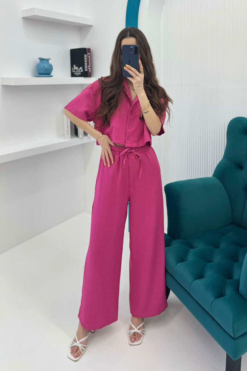 ONE COLOR CROPPED SHIRT+TROUSERS WOMEN SET FUCHSIA/CIKLAMI - 2