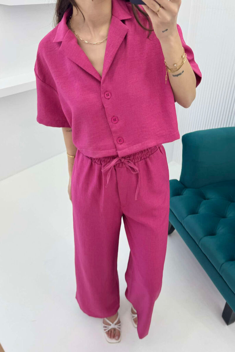 ONE COLOR CROPPED SHIRT+TROUSERS WOMEN SET FUCHSIA/CIKLAMI - 3