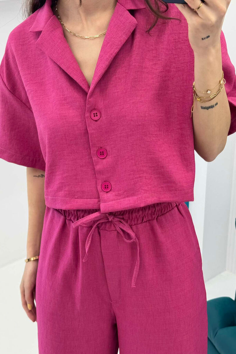 ONE COLOR CROPPED SHIRT+TROUSERS WOMEN SET FUCHSIA/CIKLAMI - 4