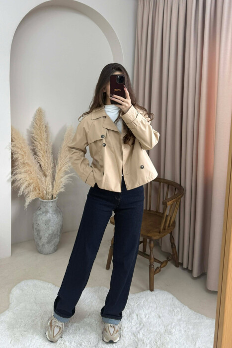ONE COLOR CROPPED TRENCH WOMAN COAT BEIGE/BEZHE 