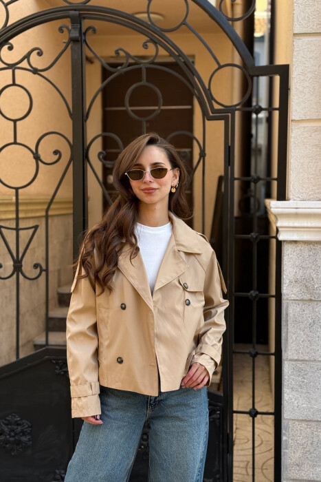 ONE COLOR CROPPED TRENCH WOMAN COAT BEIGE/BEZHE 