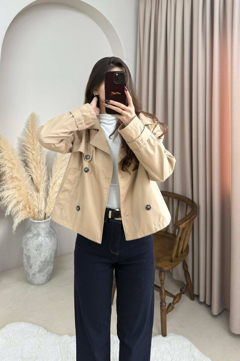 ONE COLOR CROPPED TRENCH WOMAN COAT BEIGE/BEZHE - 2
