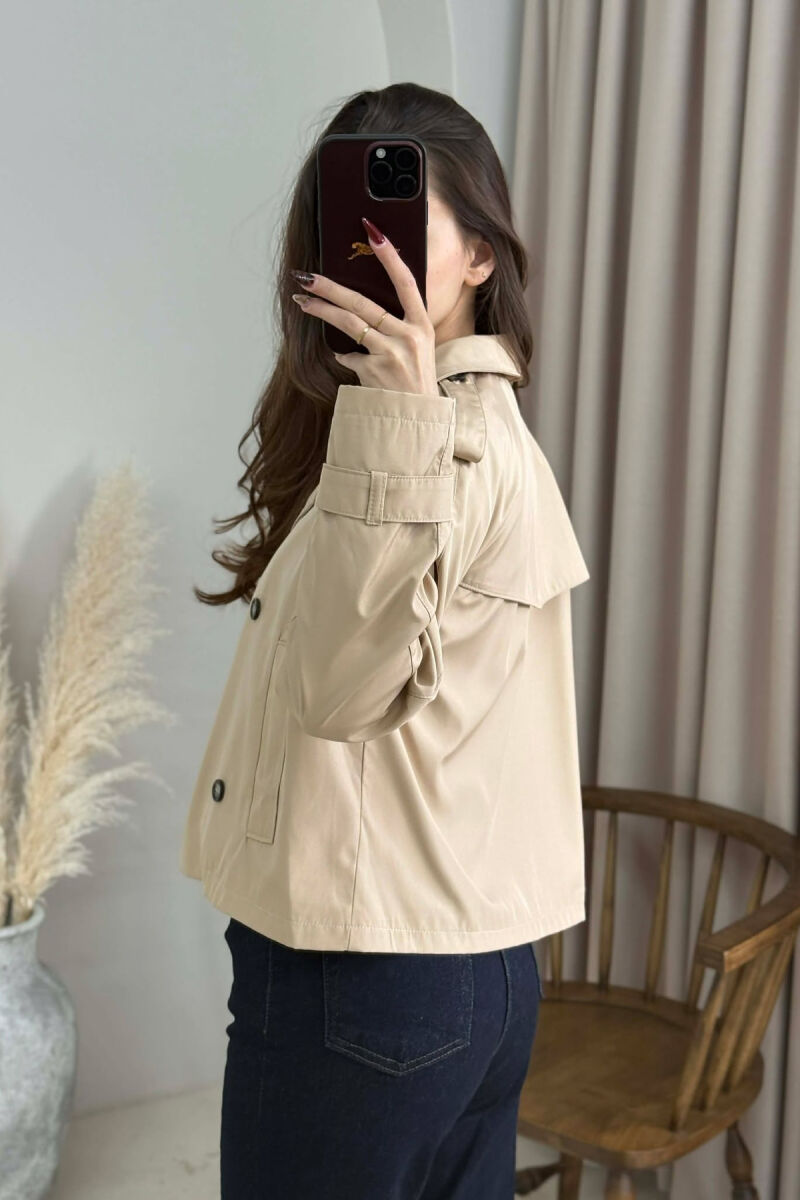 ONE COLOR CROPPED TRENCH WOMAN COAT BEIGE/BEZHE - 3