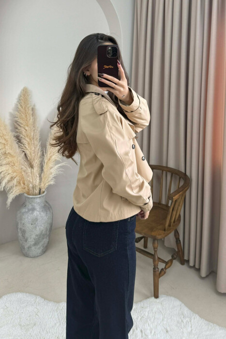 ONE COLOR CROPPED TRENCH WOMAN COAT BEIGE/BEZHE - 4