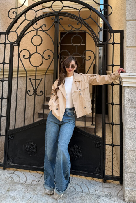 ONE COLOR CROPPED TRENCH WOMAN COAT BEIGE/BEZHE - 2