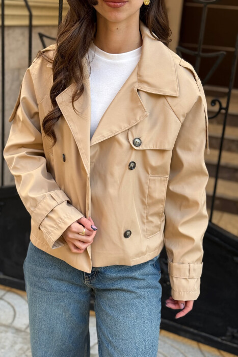 ONE COLOR CROPPED TRENCH WOMAN COAT BEIGE/BEZHE - 3