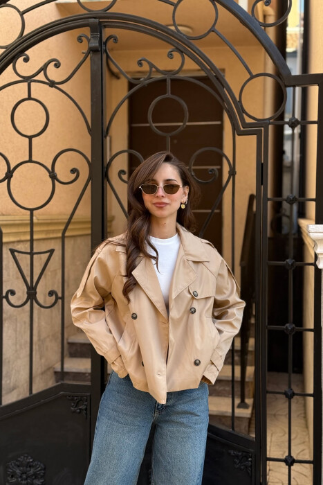 ONE COLOR CROPPED TRENCH WOMAN COAT BEIGE/BEZHE - 4