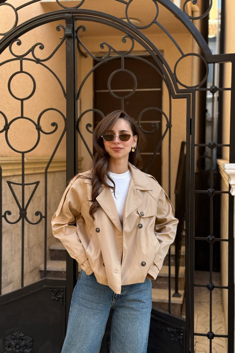 ONE COLOR CROPPED TRENCH WOMAN COAT BEIGE/BEZHE - 4