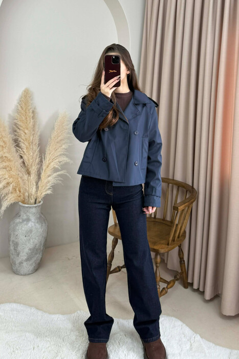 ONE COLOR CROPPED TRENCH WOMAN COAT BLUE/BLU 