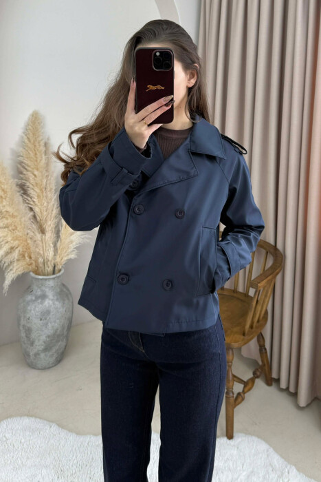 ONE COLOR CROPPED TRENCH WOMAN COAT BLUE/BLU - 2