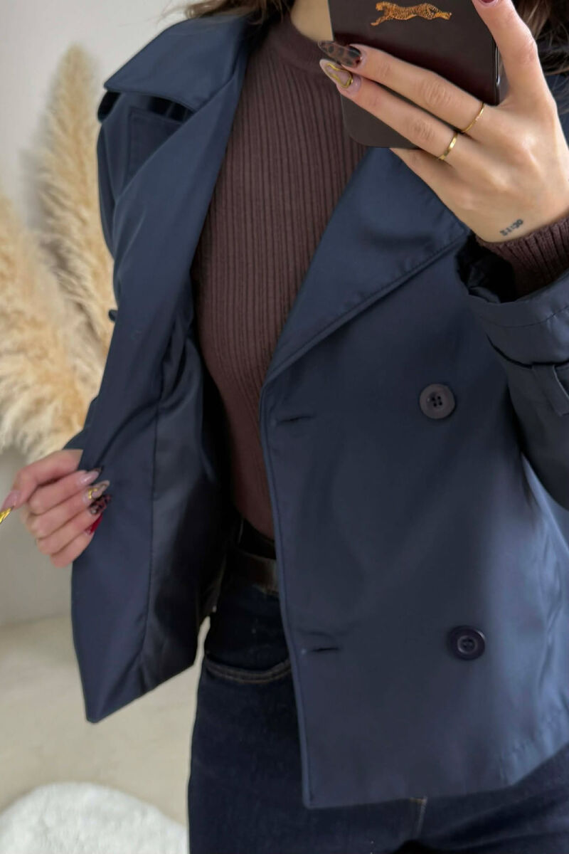 ONE COLOR CROPPED TRENCH WOMAN COAT BLUE/BLU - 3