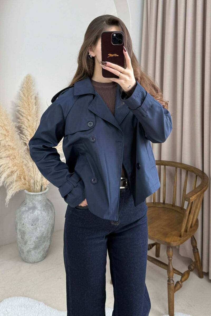 ONE COLOR CROPPED TRENCH WOMAN COAT BLUE/BLU - 4