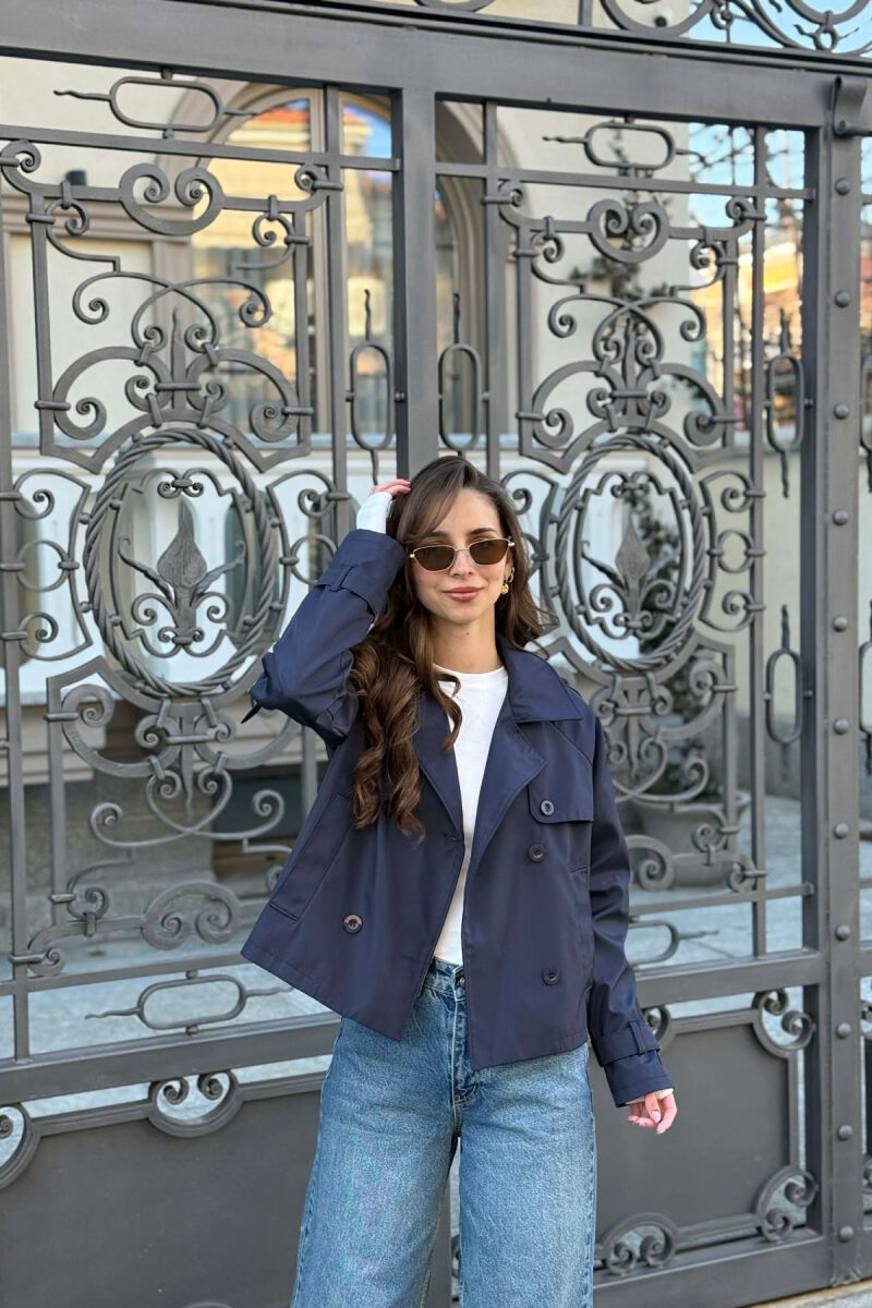 ONE COLOR CROPPED TRENCH WOMAN COAT BLUE/BLU - 1