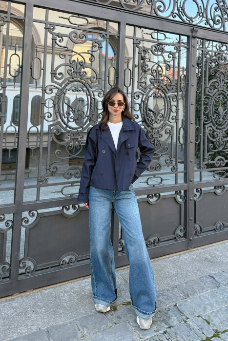 ONE COLOR CROPPED TRENCH WOMAN COAT BLUE/BLU - 2