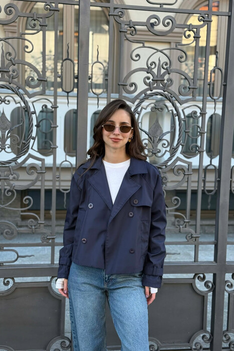 ONE COLOR CROPPED TRENCH WOMAN COAT BLUE/BLU - 3