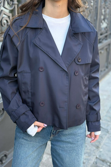 ONE COLOR CROPPED TRENCH WOMAN COAT BLUE/BLU - 4