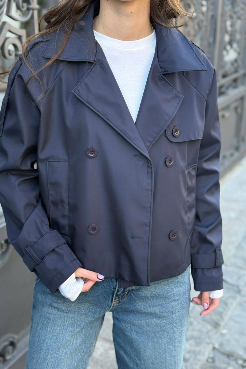 ONE COLOR CROPPED TRENCH WOMAN COAT BLUE/BLU - 4