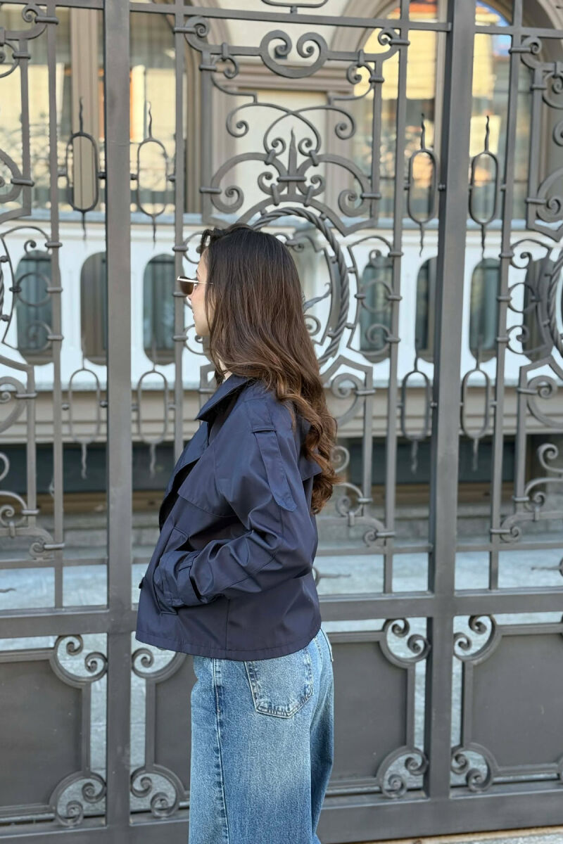 ONE COLOR CROPPED TRENCH WOMAN COAT BLUE/BLU - 5