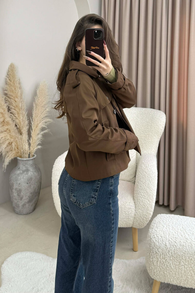 ONE COLOR CROPPED TRENCH WOMAN COAT BROWN/KAFE - 2